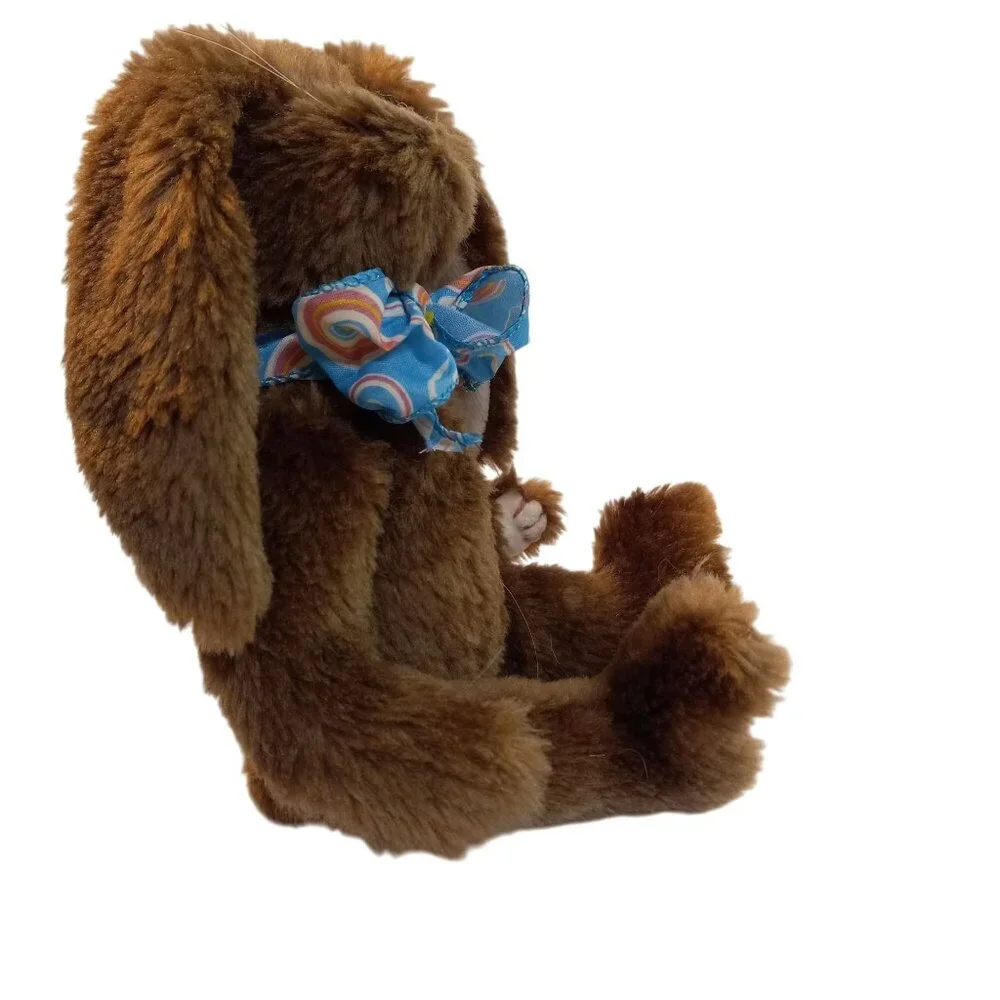Ty Attic Treasures Bunny Brown Jointed Plush Rose Blue Bow Stuffed Rabbit NEW - Picture 6 of 11